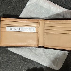 Coach Men's Leather Card Holder in Tan with Brown Trim